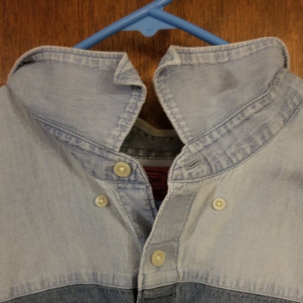 Foundry 3XLT banded denim shirt, discolored and stained - Picture 7 of 9